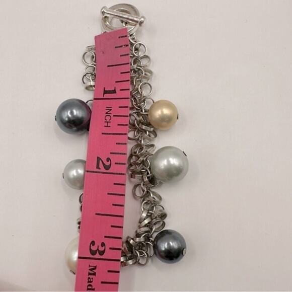 Unbranded Faux Pearl Dangle Bracelet Toggle Clasp Grey Silver White Gold Neutral - Picture 7 of 10